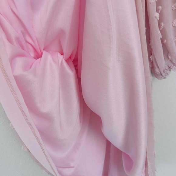 Listicle Medium Sheer Long Sleeve Square Neckline Smocked Bodice Polka Dot Pink - Picture 11 of 12